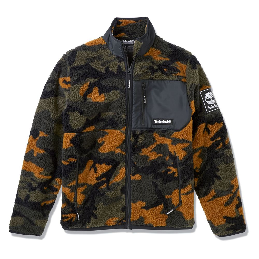 Timberland Μπουφαν Ανδρικα Μαυρα/Πρασινο/Καφε - Camo Recycled Fleece - Greece 6391487-XP